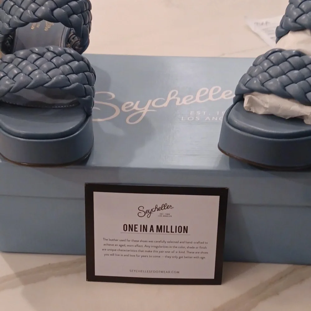 Seychelles Women's Novelty Blue Heel Sandals Shoes NWB $130 - Picture 9 of 10